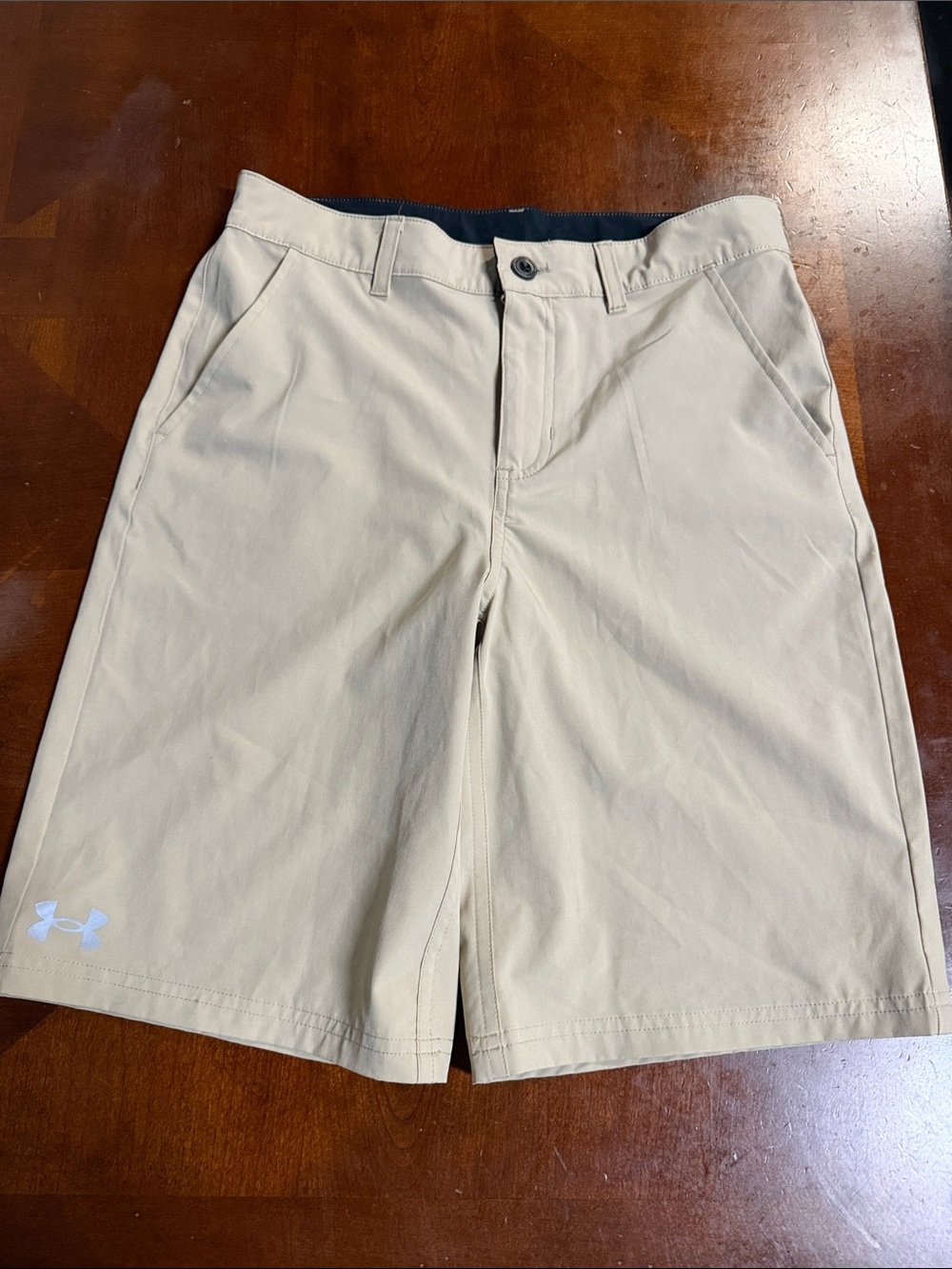 Under Armour boysBeige Performance Flat-Front Shorts
